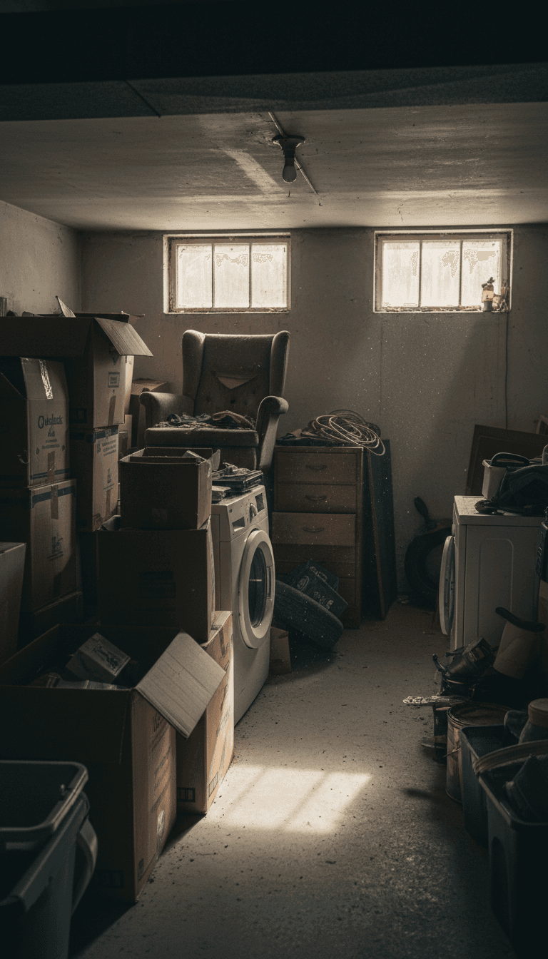 Cluttered garage before a cleanout